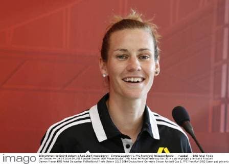 Simone Laudehr (1. FFC Frankfurt) Pressekonferenz --- Fussball --- DFB Pokal Finale der Damen --- 14.05.2014 EP_JSE