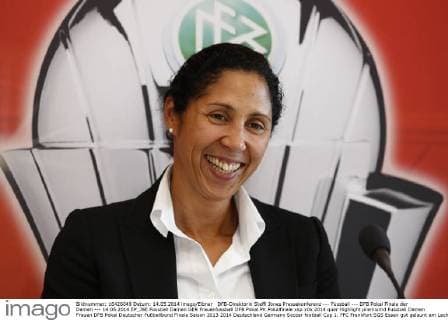 DFB-Direktorin Steffi Jones Pressekonferenz --- Fussball --- DFB Pokal Finale der Damen --- 14.05.2014 EP_JSE