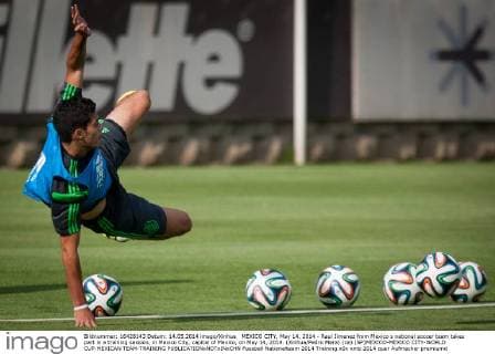 MEXICO CITY, May 14, 2014 - Raul Jimenez from Mexico s national soccer team takes part in a training session, in Mexico City, capital of Mexico, on May 14, 2014. (Xinhua Pedro Mera) (ce) (SP)MEXICO-MEXICO CITY-WORLD CUP-MEXICAN TEAM-TRAINING 