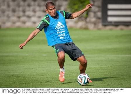 MEXICO CITY, May 14, 2014 - Carlos Salcido from Mexico s national soccer team takes part in a training session, in Mexico City, capital of Mexico, on May 14, 2014. (Xinhua Pedro Mera) (ce) (SP)MEXICO-MEXICO CITY-WORLD CUP-MEXICAN TEAM-TRAINING 