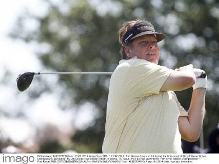 15 MAY 2014: Tim Harron drives on 18 during the first round of the HP Byron Nelson Championship played at TPC Las Colinas Four Season Resort in Irving, TX. GOLF: MAY 15 PGA Golf Herren - HP Byron Nelson Championship - First Round Icon1405150349 EDITORIAL USE ONLY