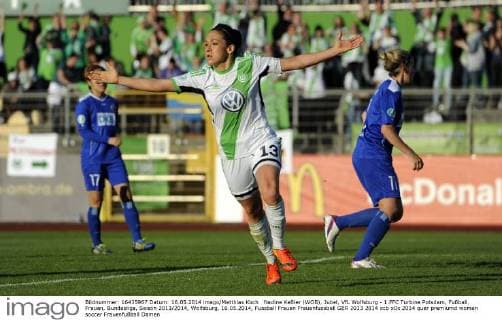 Nadine Keßler (WOB), Jubel, VfL Wolfsburg - 1.FFC Turbine Potsdam, Fußball, Frauen, Bundesliga, Saison 2013 2014, Wolfsburg, 16.05.2014,