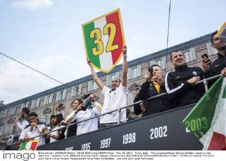 May 18, 2014 - Turin, Italy - The Juventus Player Giorgio Chiellini reacts on the team bus. Juventus Turin celebrate winning Italian League Championship title  - ZUMAn23