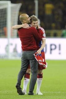 Schlussjubel Pep (Josep) GUARDIOLA (Trainer FCB) mit Toni KROOS (Bayern Muenchen),Jubel,Freude,Begeisterung, Fussball DFB Pokal Finale der Männer 2014, Borussia Dortmund (DO)-FC Bayern München (M) 0-2 n.V. am 17.05.2014,O LY M P I A S T A D I O N B E R L I N .