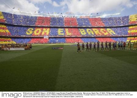 Barcelona, Spain May 17 2014. FC Barcelona supporters makin a gigant mural before the league match. 