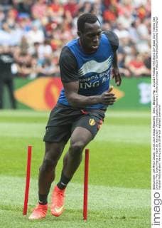 Genk , Belgium May , 21 2014 Football FIFA World CUP Brazil 2014 Training Red Devils in The Cristal Arena of Genk On this picture : Romelu Lukaku Reporters Michel Gouverneur 