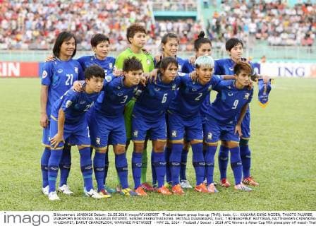 Thailand team group line-up (THA), back, f.l.: KANJANA SUNG-NGOEN, THAOTO PAJAREE, WARAPORN BOONSING, SILAWAN INTAMEE, SUNISA SRANGTHAISONG, SRITALA DUANGNAPA; front: THONGSOMBUT RATTIKAN, NATTHAKARN CHINWONG, PIKUL KHUEANPET, DARUT CHANGPLOOK, WARUNEE PHETWISET - MAY 21, 2014 - Football Soccer : 2014 AFC Women s Asian Cup fifth place play-off match Thailand at Thong Nhat Stadium in Ho Chi Minh City. Noxthirdxpartyxsales (yafa001848)