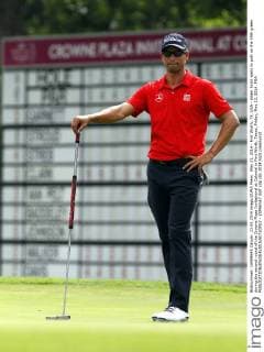 May 23, 2014 - Fort Worth, TX, USA - Adam Scott waits to putt on the 18th green during the second round of the Crowne Plaza Invitational at Colonial in Fort Worth, Texas, Friday, May 23, 2014. PGA - ZUMAm67