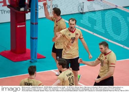 23.05.2014, Brose Arena, Bamberg Volleyball, World League 2014, Deutschland vs. Japan Jubel Christian Fromm ( 1 GER), Dirk Westphal ( 7 GER)
