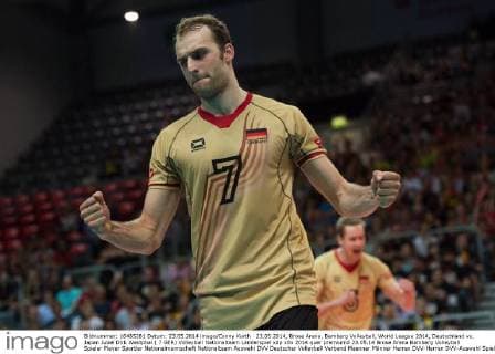 23.05.2014, Brose Arena, Bamberg Volleyball, World League 2014, Deutschland vs. Japan Jubel Dirk Westphal ( 7 GER)