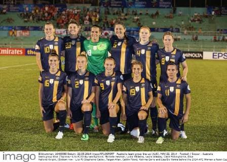 Australia team group line-up (AUS), MAY 22, 2014 - Football Soccer : Australia team group shot (Top row - L to R) Emily van Egmond, Michelle Heyman, Lydia Williams, Laura Alleway, Clare Polkinghorne, Elise Kellond-Knight, (Bottom row - L to R) Stephanie Catley, Teigen Allen, Caitlin Foord, Katrina Gorry and Lisa De Vanna before the 2014 AFC Women s Asian Cup semifinal match at Thong Nhat Stadium in Ho Chi Minh City. NOxTHIRDxPARTYxSALES. (yafa001891)