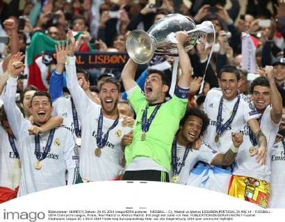 FUSSBALL - CL, Madrid vs Atletico LISSABON,PORTUGAL,24.MAI.14 - FUSSBALL - UEFA Champions League, Finale, Real Madrid vs Atletico Madrid. Bild zeigt den Jubel von Real. 