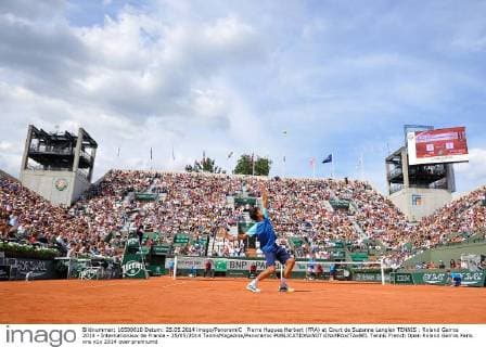 Pierre Hugues Herbert (FRA) at Court de Suzanne Lenglen TENNIS : Roland Garros 2014 - Internationaux de France - 25 05 2014 TennisMagazine Panoramic 