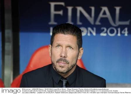 Diego Simeone (Trainer Atletico),Einzelbild,angeschnittenes Einzelmotiv,Porträt,Portrait,Porträt. Fussball Champions League Finale 2014 Real Madrid-Atletico Madrid 4-1 n.V. Saison2013 14, Estadio do Lisboa e Benfica - Lissabon am 24.05.2014.