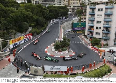 Motorsports: FIA Formula One World Championship 2014, Grand Prix of Monaco, 17 Jules Bianchi (FRA, Marussia F1 Team), 10 Kamui Kobayashi (JPN, Caterham F1 Team), 99 Adrian Sutil (GER, Sauber F1 Team), 8 Romain Grosjean (FRA, Lotus F1 Team), xHOCHxZWEIx