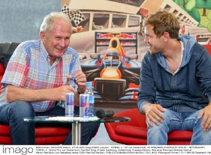 FORMEL 1 - GP von Oesterreich, PK SPIELBERG,AUSTRIA,27.MAI.14 - MOTORSPORT, FORMEL 1 - Grand Prix von Oesterreich, Red Bull Ring, Projekt Spielberg, Vorberichte, Pressekonferenz. Bild zeigt Motorsportberater Helmut Marko (Red Bull) und Sebastian Vettel (GER Red Bull Racing).  CW3_4931