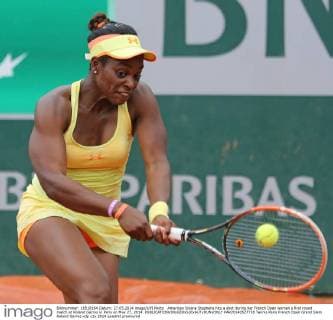 American Sloane Stephens hits a shot during her French Open women s first round match at Roland Garros in Paris on May 27, 2014.  PAR20140527728