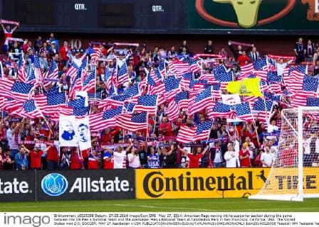 May 27, 2014: American flags waving int he supporter section during the game between the US Men s National Team and the Azerbaijan Men s National Team at Candlestick Park in San Francisco, California, USA. The United States won 2-0. SOCCER: MAY 27 Azerbaijan v USA Icon20140526056 EDITORIAL USE ONLY