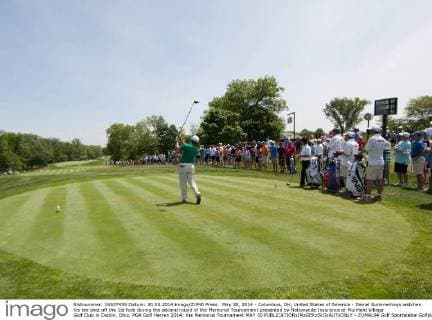 May 30, 2014 - Columbus, OH, United States of America - Daniel Summerhays watches his tee shot off the 1st hole during the second round of the Memorial Tournament presented by Nationwide Insurance at Muirfield Village Golf Club in Dublin, Ohio. PGA Golf Herren 2014: the Memorial Tournament MAY 30 - ZUMAc04