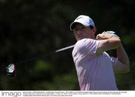 Rory McIlroy of Northern Ireland tees off during the Memorial Tournament at Muirfield Village Golf Club in Dublin, the United States, on May 31, 2014. (Xinhua Shen Ting) (SP)U.S.-COLUMBUS-GOLF-MEMORIAL TOURNAMENT 
