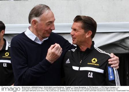 Fussball, 1. Frauen-Bundesliga, 1. FFC Frankfurt - 1. FFC Turbine Potsdam, v.li.: Trainer Bernd Schröder (1. FFC Turbine Potsdam), Trainer Colin Bell (1. FFC Frankfurt) xfsx