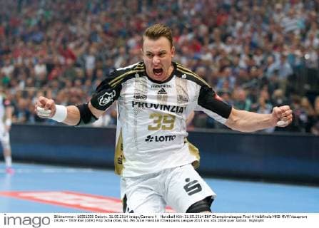 Handball Köln 31.05.2014 EHF Championsleague Final 4 Halbfinale MKB-MVM Veszprem (HUN) - THW Kiel (GER) Filip Jicha (Kiel, No.39) Jubel