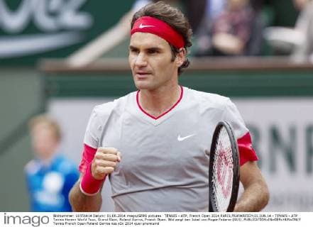 TENNIS - ATP, French Open 2014 PARIS,FRANKREICH,01.JUN.14 - TENNIS - ATP Tennis Herren World Tour, Grand Slam, Roland Garros, French Open. Bild zeigt den Jubel von Roger Federer (SUI). 