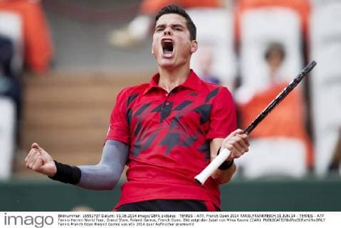 TENNIS - ATP, French Open 2014 PARIS,FRANKREICH,01.JUN.14 - TENNIS - ATP Tennis Herren World Tour, Grand Slam, Roland Garros, French Open. Bild zeigt den Jubel von Milos Raonic (CAN). 