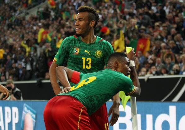 Eric Maxim Choupo-Moting, Samuel Eto Jubel Freude Emotion Aktion Kamerun Nationalmannschaft Laenderspiel Testspiel 01.06.2014 Fußball Fussball bORUSSIA-pARK Moenchengladbach Herren Saison 2013 2014
