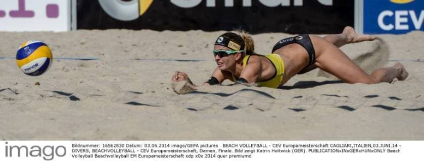 BEACH VOLLEYBALL - CEV Europameisterschaft CAGLIARI,ITALIEN,03.JUNI.14 - DIVERS, BEACHVOLLEYBALL - CEV Europameisterschaft, Damen, Finale. Bild zeigt Katrin Holtwick (GER). 