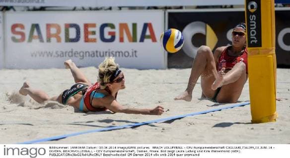 BEACH VOLLEYBALL - CEV Europameisterschaft CAGLIARI,ITALIEN,03.JUNI.14 - DIVERS, BEACHVOLLEYBALL - CEV Europameisterschaft, Damen, Finale. Bild zeigt Laura Ludwig und Kira Walkenhorst (GER). 