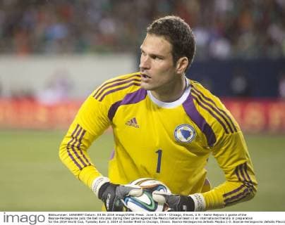 June 3, 2014 - Chicago, Illinois, U.S - Asmir Bejovic 1 goalie of the Bosnia-Herzegovina puts the ball into play during their game against the Mexico National team in an international friendly in preparation for the 2014 World Cup, Tuesday June 3, 2014 at Soldier Field in Chicago, Illinois. Bosnia-Herzegovina defeats Mexico 1-0. Bosnia-Herzegovina defeats Mexico 1-0  - ZUMAp12