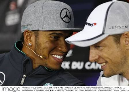 Motorsports: FIA Formula One World Championship 2014, Grand Prix of Canada, 44 Lewis Hamilton (GBR, Mercedes AMG Petronas F1 Team), 22 Jenson Button (GBR, McLaren Mercedes), xHOCHxZWEIx