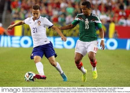 June 6, 2014 - Foxborough, Massachusetts, United States - June 6, 2014: Portugal defender Joao Pereira (21) and Mexico forward Giovani Dos Santos (10) in action during the international friendly soccer match between Mexico and Portugal at Gillette Stadium in Foxborough, Massachusetts. Portugal defeated Mexico 1-0. Anthony Nesmith CSM Soccer 2014: Mexico vs Portugal JUN 06 - ZUMAc04