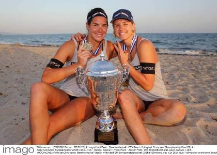 Beachvolleyball: CEV Beach Volleyball European Championship Final 2014 - Beachvolleyball Europameisterschaft 2014, Italy - Italien, Cagliari: Third Place - dritter Platz, Kira Walkenhorst and Laura Ludwig GER, xHOCHxZWEIx xMaltexChristiansx