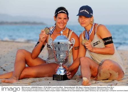 Beachvolleyball: CEV Beach Volleyball European Championship Final 2014 - Beachvolleyball Europameisterschaft 2014, Italy - Italien, Cagliari: Third Place - dritter Platz, Kira Walkenhorst and Laura Ludwig GER, xHOCHxZWEIx xMaltexChristiansx