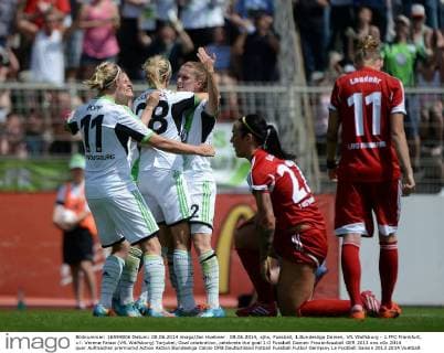 08.06.2014, xjhx, Fussball, 1.Bundesliga Damen, VfL Wolfsburg - 1.FFC Frankfurt, v.l. Verena Faisst (VfL Wolfsburg) Torjubel, Goal celebration, celebrate the goal 1:0