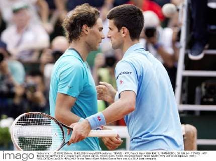 TENNIS - ATP, French Open 2014 PARIS, FRANKREICH, 08.JUN.14 - TENNIS - ATP Tennis Herren World Tour, Grand Slam, Roland Garros, French Open, Finale. Bild zeigt Sieger Rafael Nadal (ESP) und Novak Djokovic (SRB). 