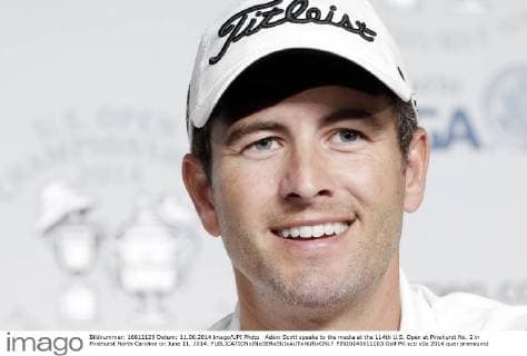 Adam Scott speaks to the media at the 114th U.S. Open at Pinehurst No. 2 in Pinehurst North Carolina on June 11, 2014.  PIN20140611103