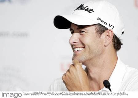 Adam Scott speaks to the media at the 114th U.S. Open at Pinehurst No. 2 in Pinehurst North Carolina on June 11, 2014.  PIN20140611106