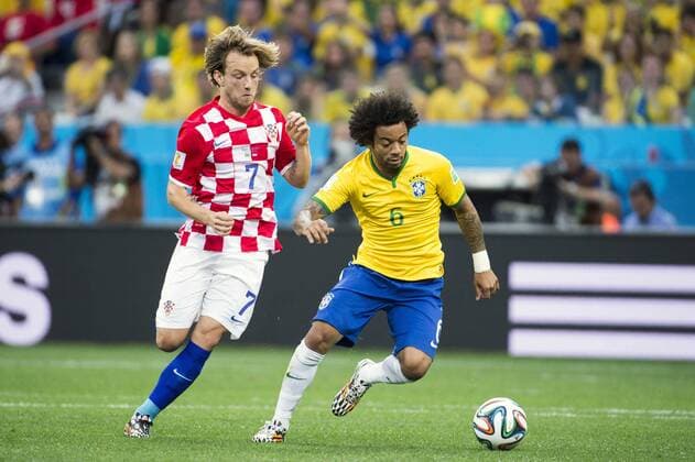Ivan Rakitic (CRO), Marcelo (BRA), JUNE 12, 2014 - Football Soccer : FIFA World Cup Brazil 2014 Group A match between Brazil 3-1 Croatia at Arena de Sao Paulo in Sao Paulo, Brazil. Noxthirdxpartyxsales  ( 20666997)