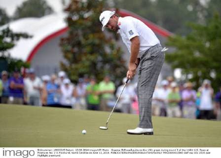 Graeme McDowell putts on the 13th green during round 2 of the 114th U.S. Open at Pinehurst No. 2 in Pinehurst, North Carolina on June 13, 2014.  PIN20140613343