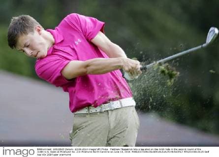 Matthew Fitzpatrick hits a tee shot on the ninth hole in the second round of the 114th U.S. Open at Pinehurst No. 2 in Pinehurst North Carolina on June 13, 2014.  PIN20140613125