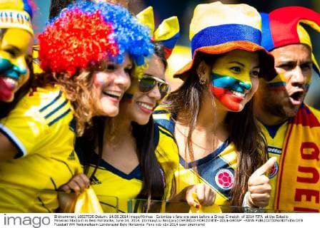 Colombia s fans are seen before a Group C match of 2014 FIFA at the Estadio Mineirao Stadium in Belo Horizonte, June 14, 2014. (Xinhua Liu Bin)(pcy) (SP)BELO HORIZONTE- 2014-GROUP -FANS 