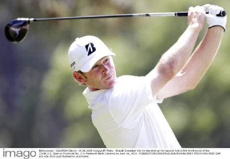 Brandt Snedeker hits his tee shot on the second hole in the third round of the 114th U.S. Open at Pinehurst No. 2 in Pinehurst North Carolina on June 14, 2014.  PIN20140614111