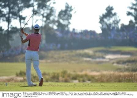 Martin Kaymer watches his drive off of the 13th tee during round 3 of the 114th U.S. Open at Pinehurst No. 2 in Pinehurst, North Carolina on June 14, 2014.  PIN20140614337