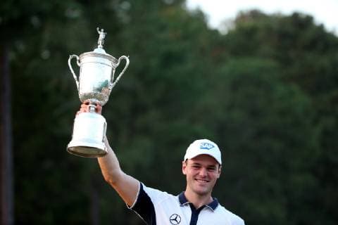 Martin Kaymer (GER), JUNE 15, 2014 - Golf : Martin Kaymer of Germany celebrates with the trophy after winning the final round of the 114th U.S. Open Championship at Pinehurst Resort Country Club No.2 Course in Pinehurst, North Carolina, United States. Noxthirdxpartyxsales  (waha017438)