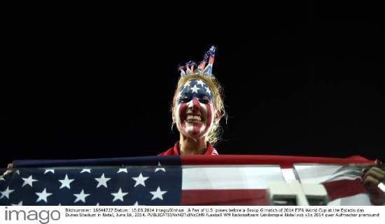 A Fan of U.S. poses before a Group G match of 2014 FIFA World Cup at the Estadio das Dunas Stadium in Natal, June 16, 2014. 