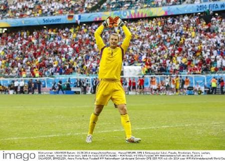 Manuel NEUER, DFB 1 Schlussjubel Jubel, Freude, Emotionen, Feiern, Lachen, jubelt, freuen, reisst die Arme hoch, ballt die Faust DEUTSCHLAND - PORTUGAL 4-0 FIFA Fussball WM Weltmeisterschaft am 16.06.2014 in SALVADOR, BRASILIEN, Arena Fonte Nova