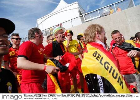 20140617 - BELO HORIZONTE: Red Devils Fans pictured before a soccer game of Belgian national team - World Cup 2014 FIFA World Cup, Tuesday 17 June 2014. BELGA PHOTO BRUNOxFAHY 